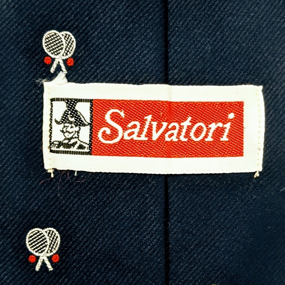 Vintage Salvatori Tennis Rackets Navy Blue Tie - Picture 2 of 5